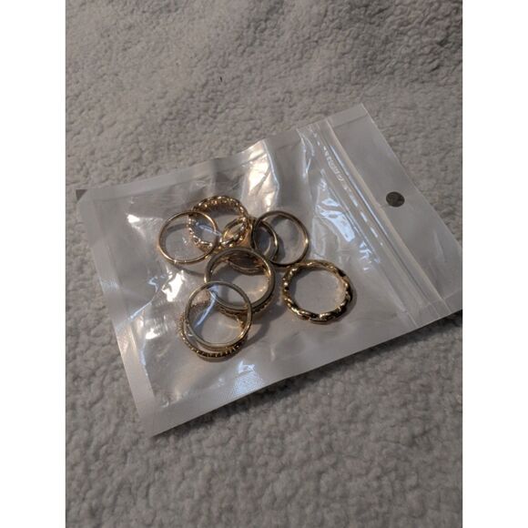 Y2K Retro Punk Geometric Circular Ring Chain 8pc Ring Set, NEW - Picture 6 of 10